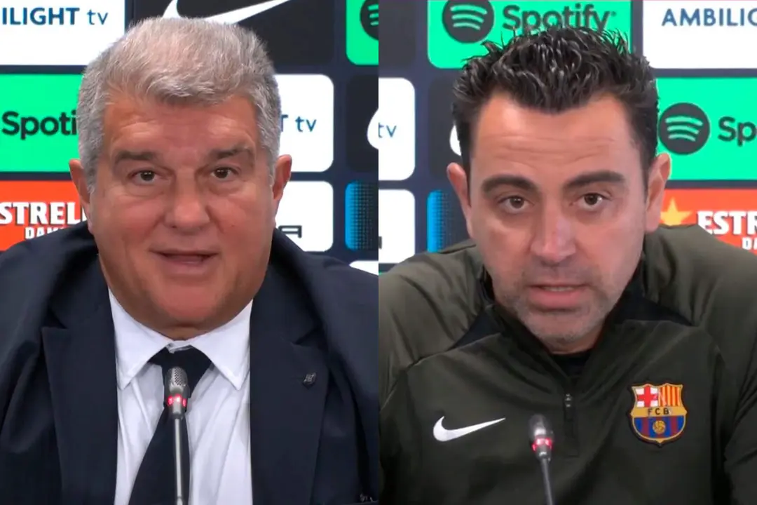 Laporta y Xavi comparecieron juntos en rueda de prensa