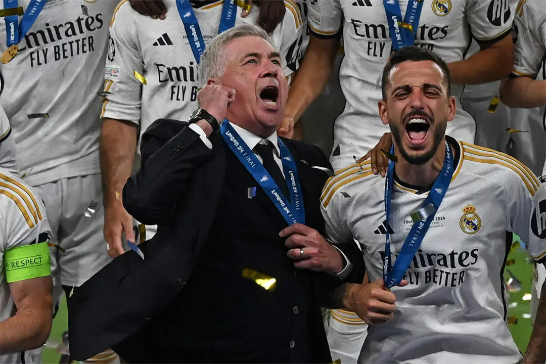 Ancelotti celebrando la Decimoquinta del Real Madrid