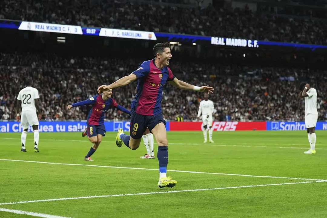 Lewandowski, celebrando contra el Real Madrid