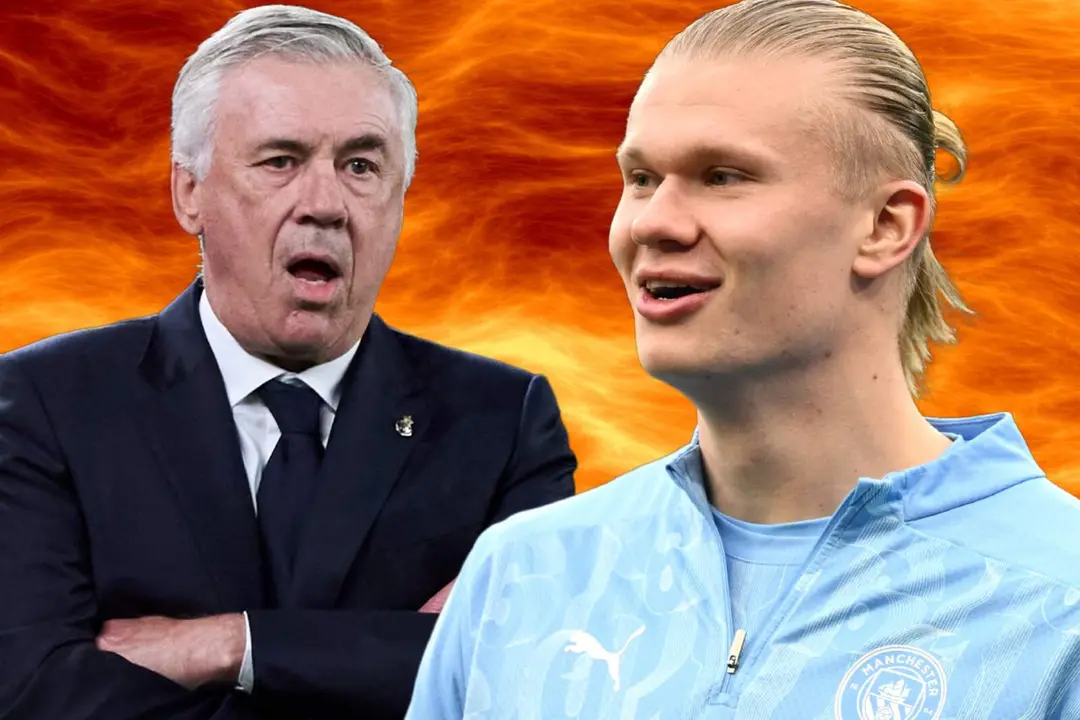 Carlo Ancelotti y Erling Haaland