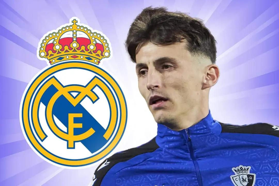 Ante Budimir junto al escudo del Real Madrid