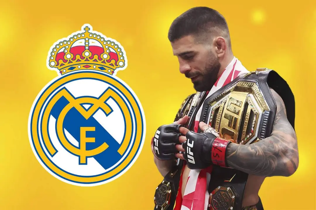 Ilia Topuria junto al escudo del Real Madrid