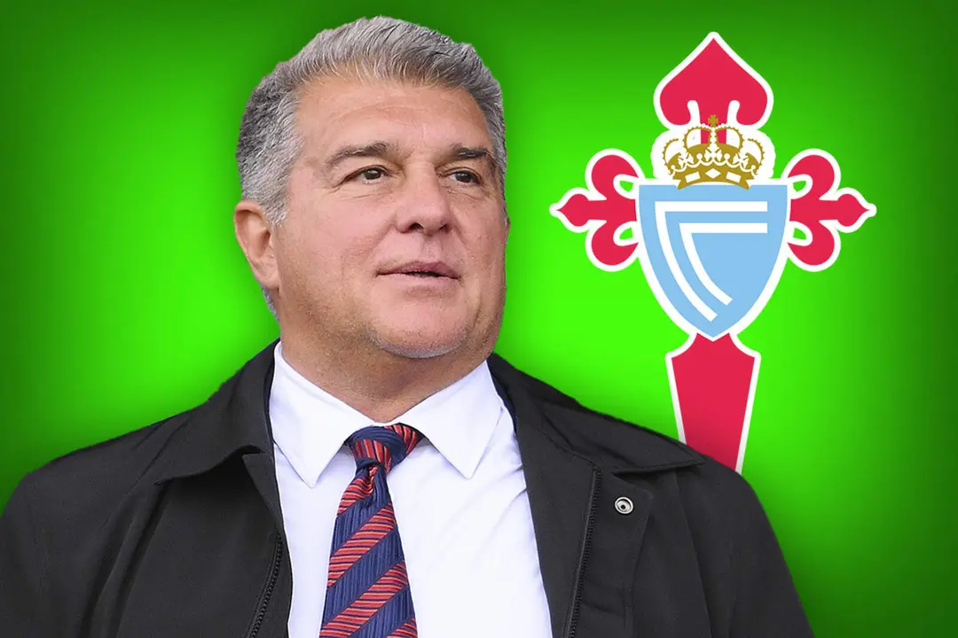 Joan Laporta junto al escudo del Celta