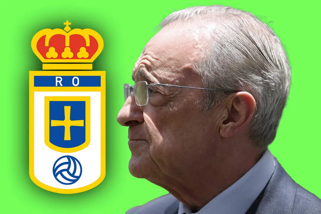 Florentino junto al escudo del Real Oviedo