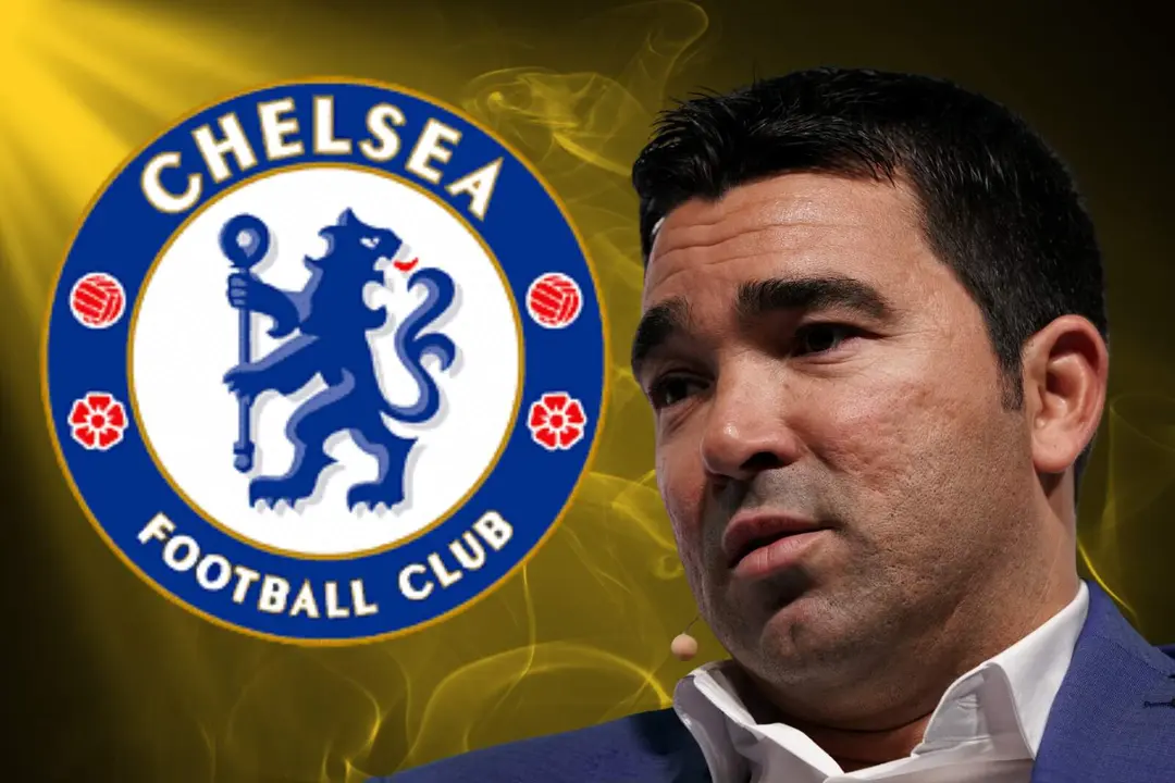 Deco junto al escudo del Chelsea.