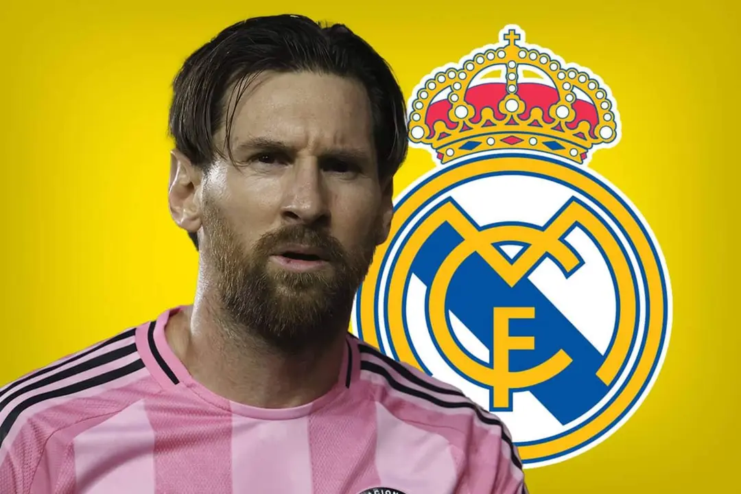 Leo Messi y el escudo del Real Madrid