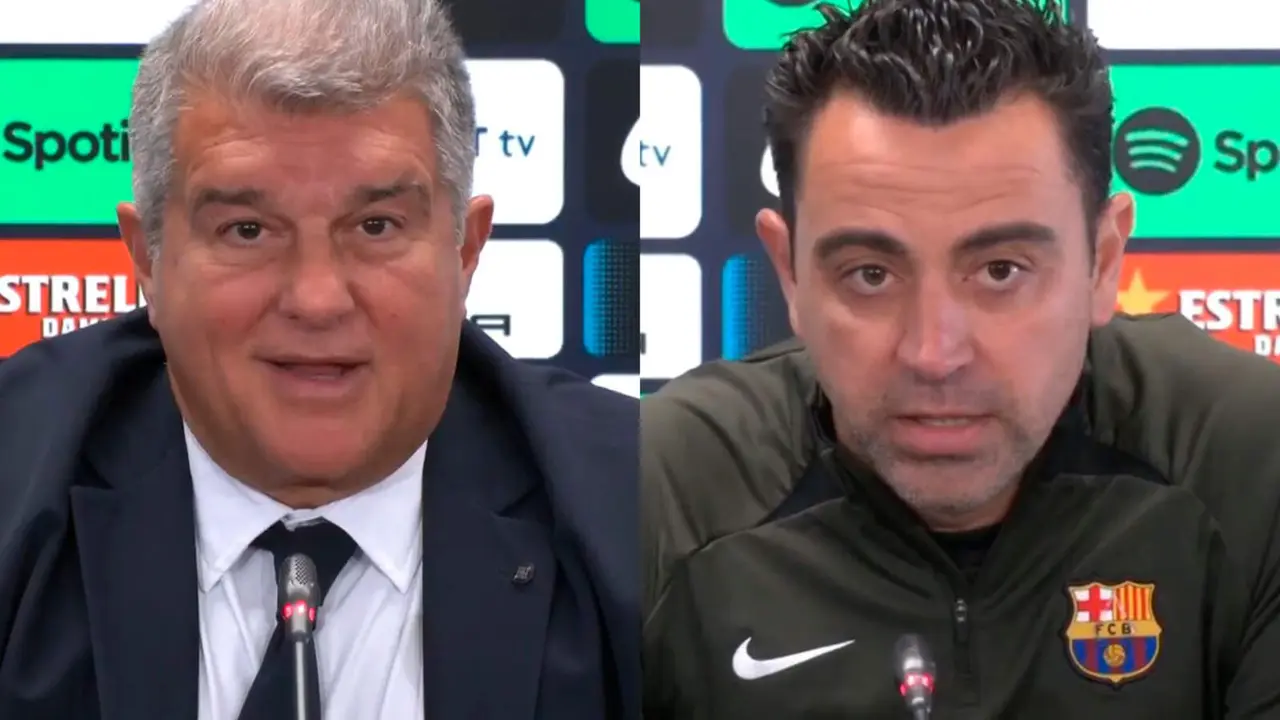 Laporta y Xavi comparecieron juntos en rueda de prensa