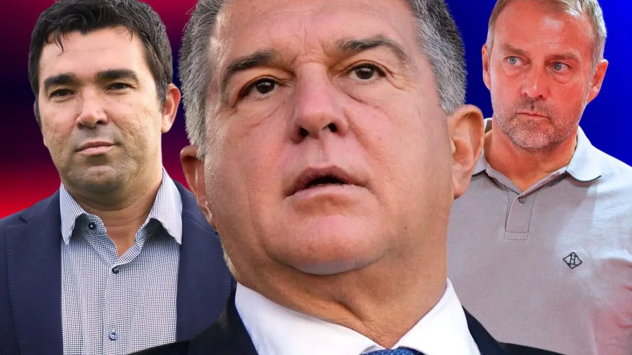 Deco, Laporta y Hansi Flick