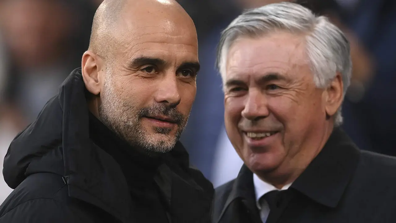 Pep Guardiola y Carlo Ancelotti, sonrientes