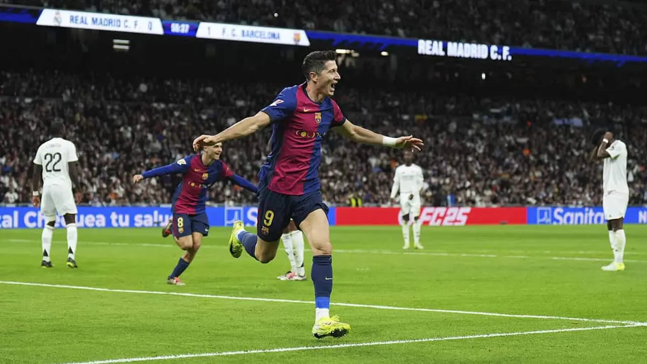 Lewandowski, celebrando contra el Real Madrid