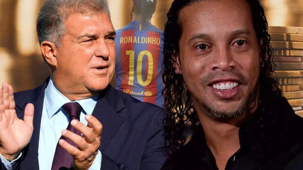 Ronaldinho y Joan Laporta en primer plano
