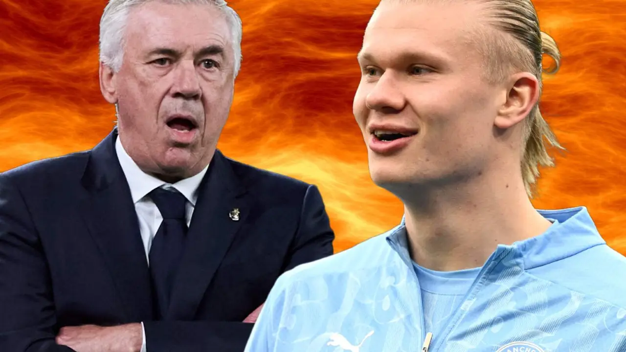 Carlo Ancelotti y Erling Haaland