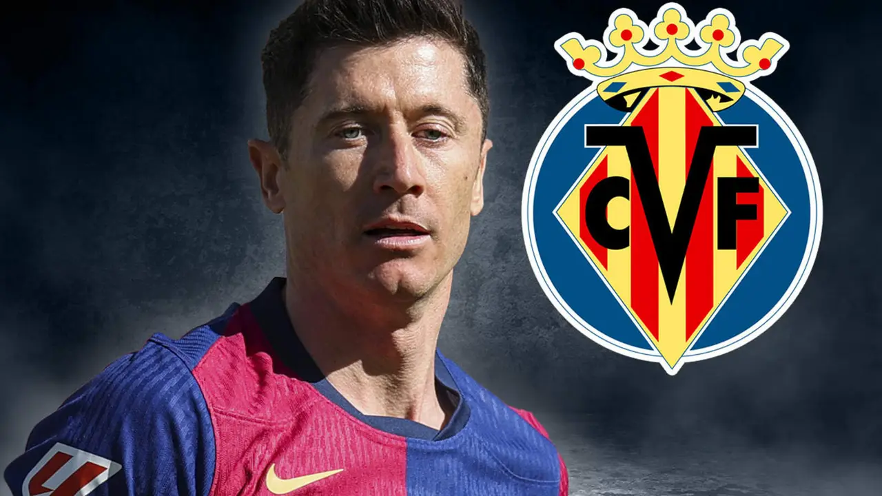 Robert Lewandowski, junto al escudo del Villarreal