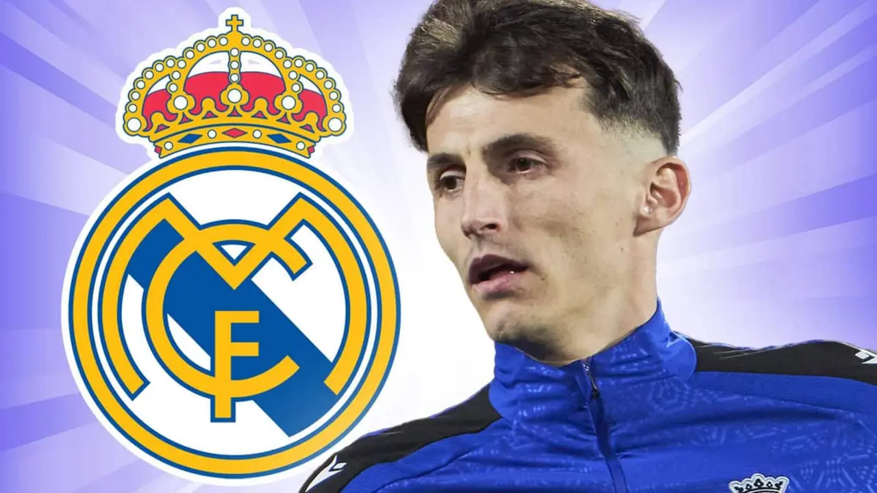 Ante Budimir junto al escudo del Real Madrid