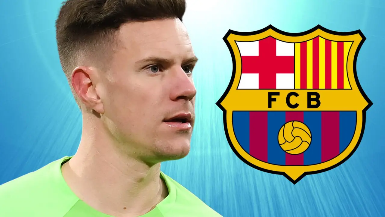 Ter Stegen junto al escudo del FC Barcelona