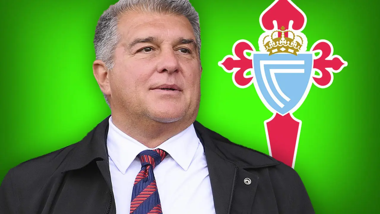 Joan Laporta junto al escudo del Celta
