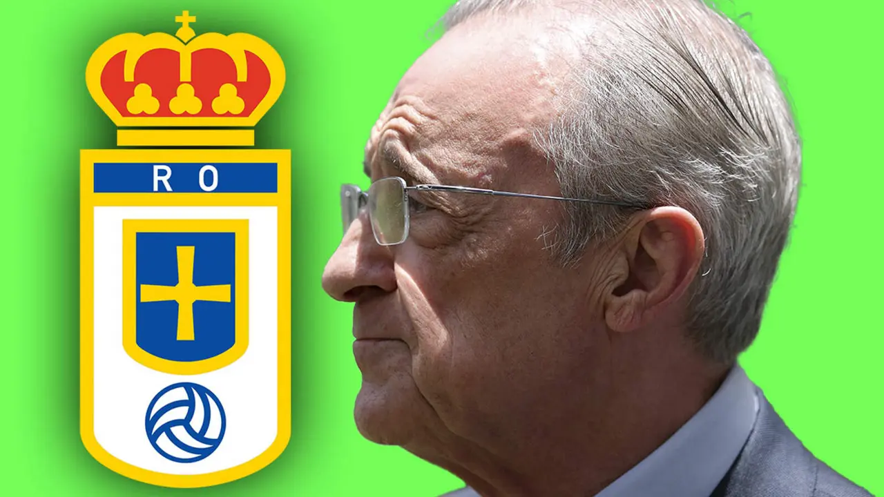 Florentino junto al escudo del Real Oviedo