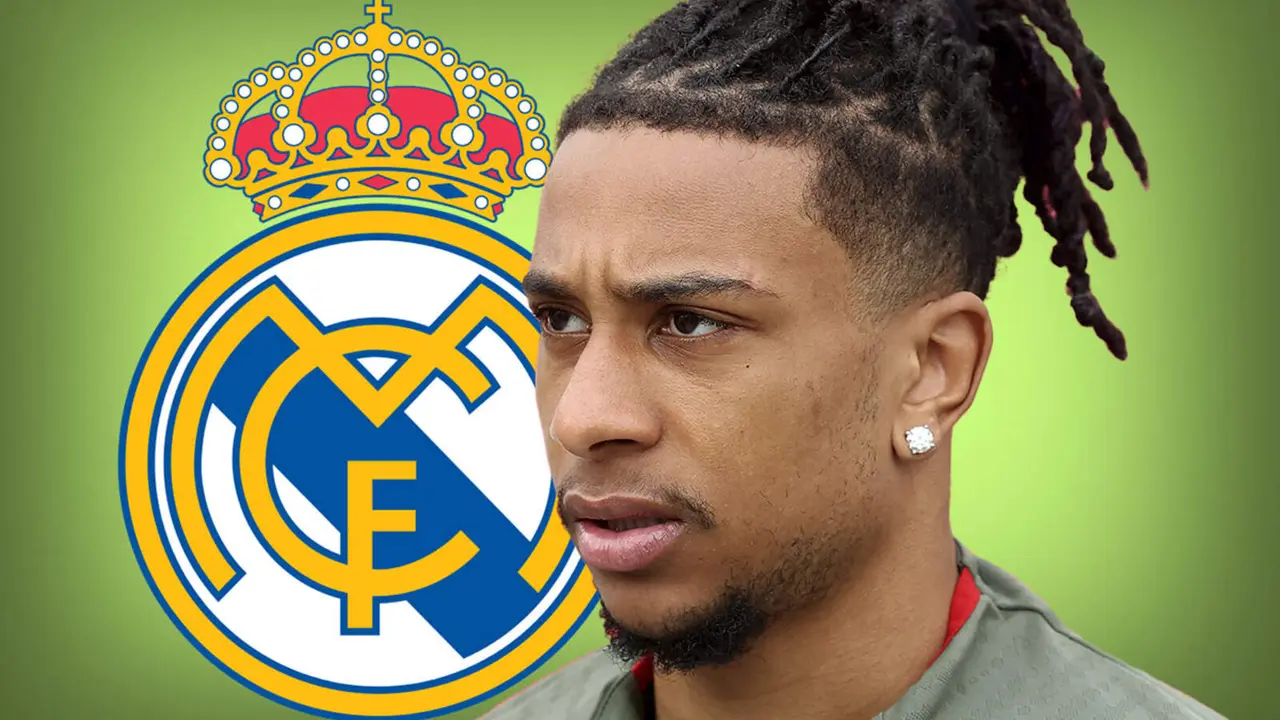 Michael Olise y el escudo del Real Madrid