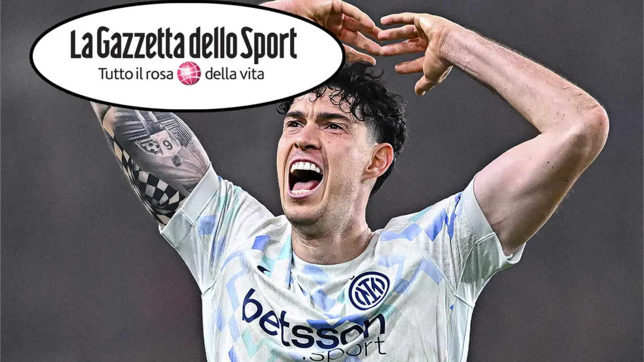 Alessandro Bastoni y el logo de La Gazzetta dello Sport