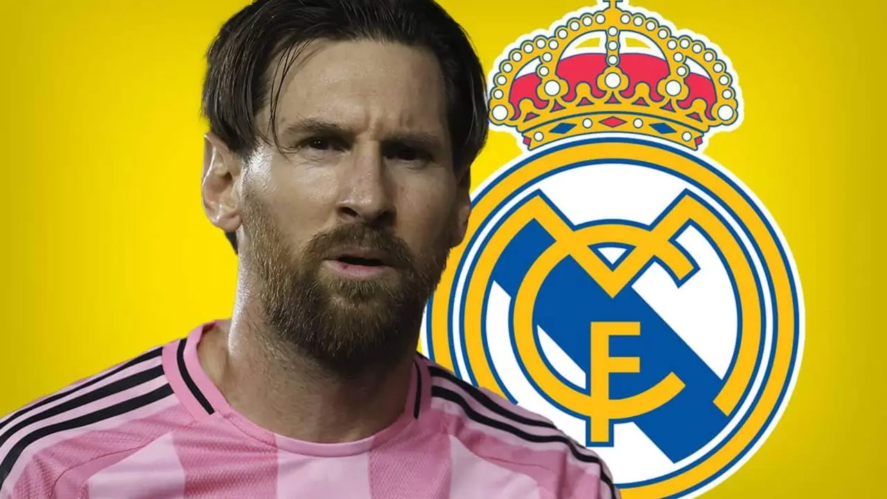 Leo Messi y el escudo del Real Madrid